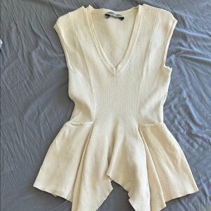 Sportmax Cream Sleeveless V-Neck Blouse